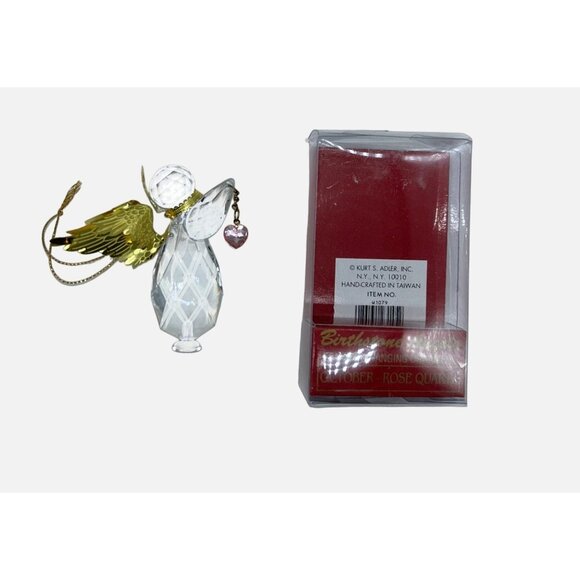 Kurt Adler October Birthstone Angel Rose Quartz Crystal Angel Gold Wings & Crown - Picture 1 of 5